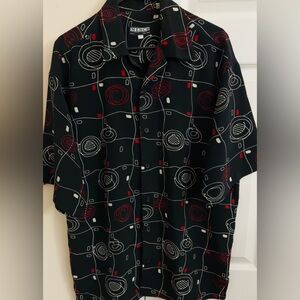 Mench 100% Polyester Men's L Oversized All-Over Print Open Collar Shirt
